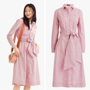 J. Crew Red and White Midi Shirt Dress